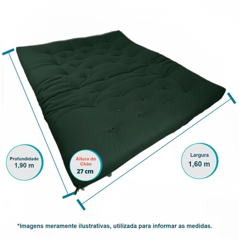 Sofa Cama Futon Oriental King Verde Militar Madeira Maciça Pinus Natural Sem Pintura - 6