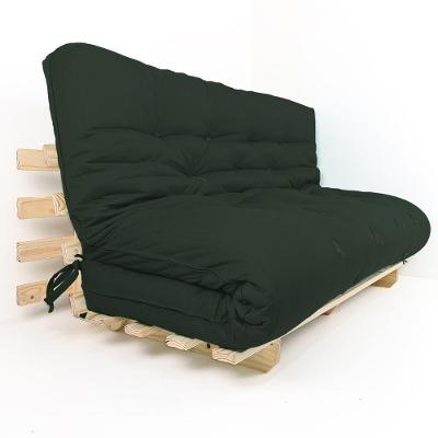 Sofa Cama Futon Oriental King Verde Militar Madeira Maciça Pinus Natural Sem Pintura