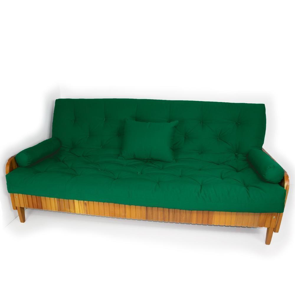 Sofá Cama Paris Ripado Sarja Verde Bandeira Madeira Nobre - 1