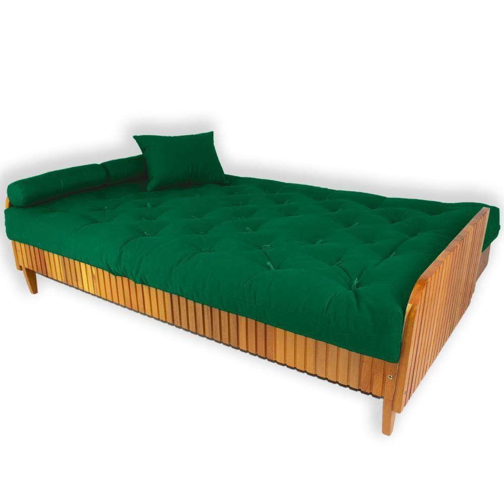 Sofá Cama Paris Ripado Sarja Verde Bandeira Madeira Nobre - 3