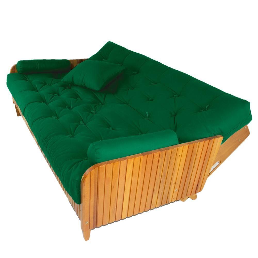Sofá Cama Paris Ripado Sarja Verde Bandeira Madeira Nobre - 5
