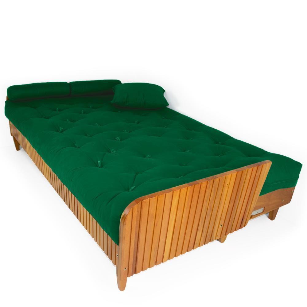 Sofá Cama Paris Ripado Sarja Verde Bandeira Madeira Nobre - 6