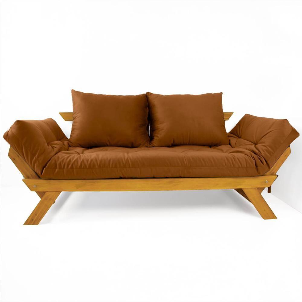 Sofá Japão Futon Sarja Madeira Cor Mel - Caramelo - 1