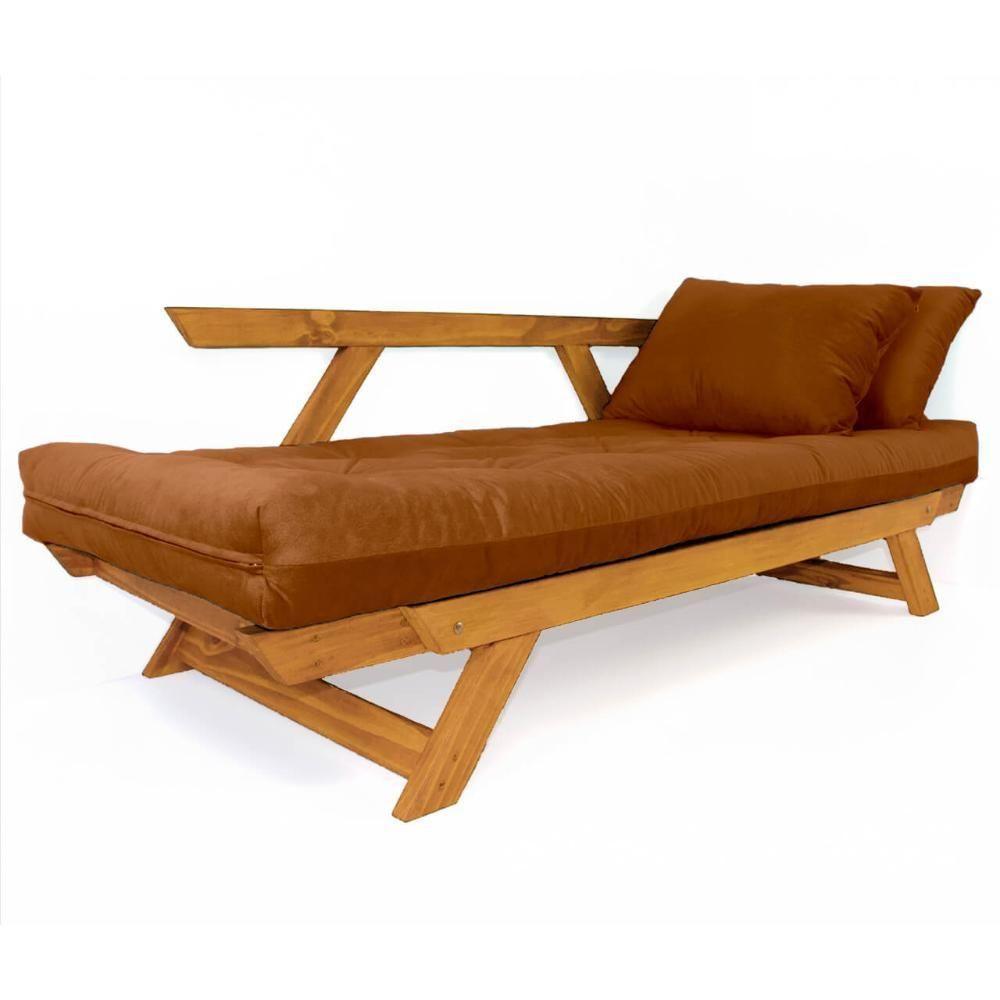 Sofá Japão Futon Sarja Madeira Cor Mel - Caramelo - 3