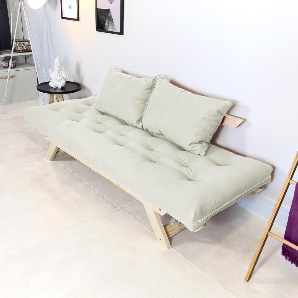 Sofá Japão Futon Acquablock Branco Off Em Madeira Maciça - 5