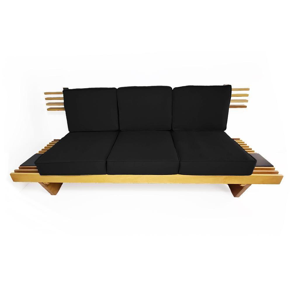 Sofá 3 Lugares Madeira Nobre Maciça Xangai Sala Moderna Preto - 1