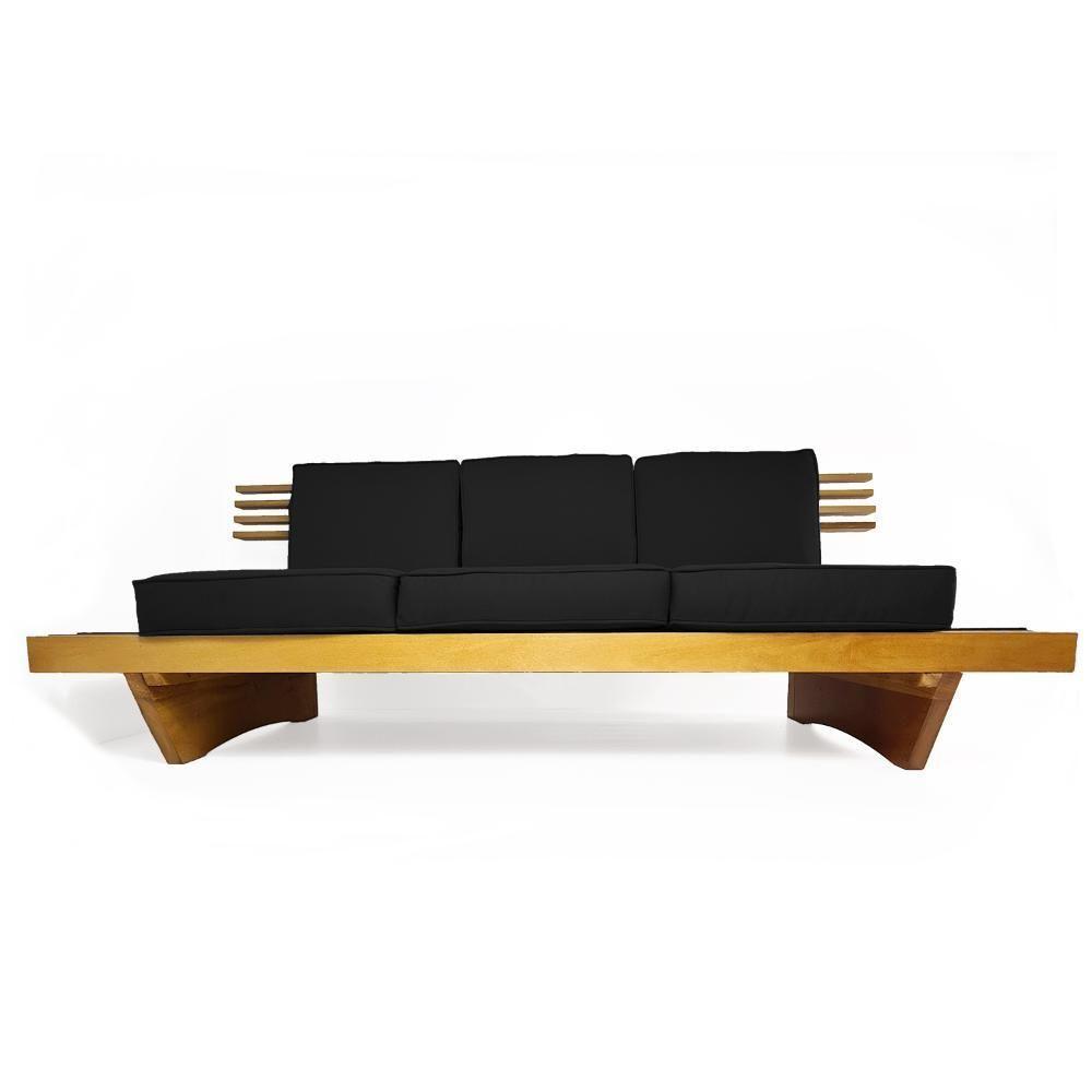 Sofá 3 Lugares Madeira Nobre Maciça Xangai Sala Moderna Preto - 4