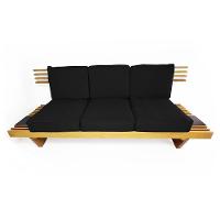 Sofá 3 Lugares Madeira Nobre Maciça Xangai Sala Moderna Preto - 1