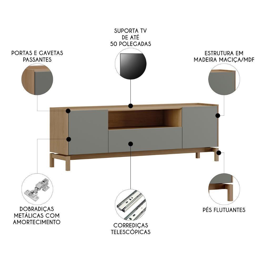 Rack TV 50 Polegadas 180cm 2 Portas 1 Gaveta Soleil Oak Cinza F07 - Mpozenato - 3