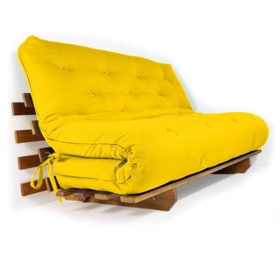 Sofá Cama Casal Futon Oriental Amarelo Com Madeira Nobre