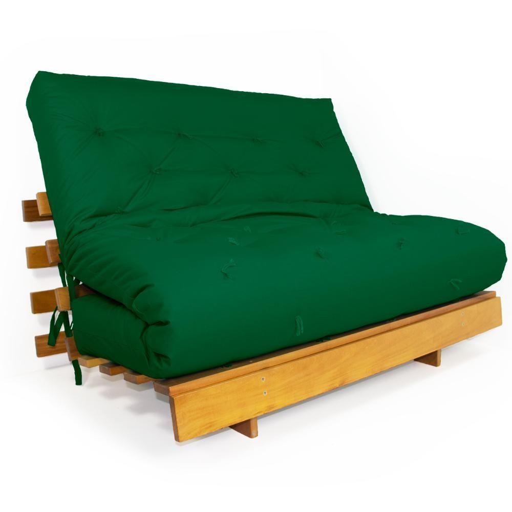 Sofá Cama Casal Futon Tokio Verde Bandeira Madeira Maciça Grapia Cor Natural - 1