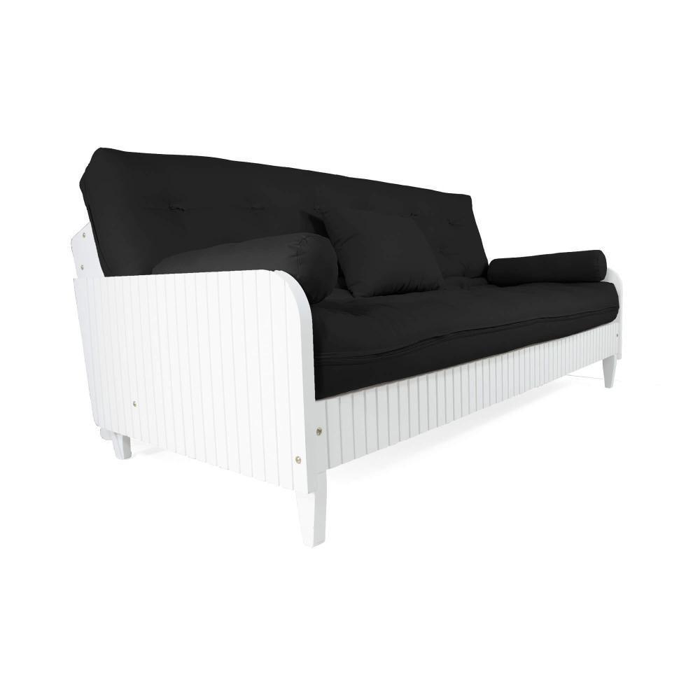 Sofá Cama Paris Ripado Branco Sarja Preto Madeira Nobre - 3