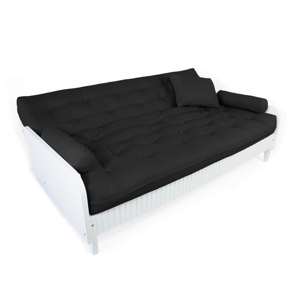 Sofá Cama Paris Ripado Branco Sarja Preto Madeira Nobre - 4