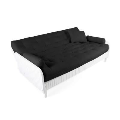 Sofá Cama Paris Ripado Branco Sarja Preto Madeira Nobre