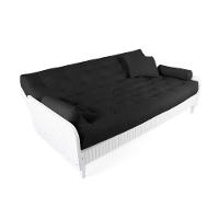 Sofá Cama Paris Ripado Branco Sarja Preto Madeira Nobre - 1