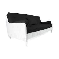 Sofá Cama Paris Ripado Branco Sarja Preto Madeira Nobre - 3