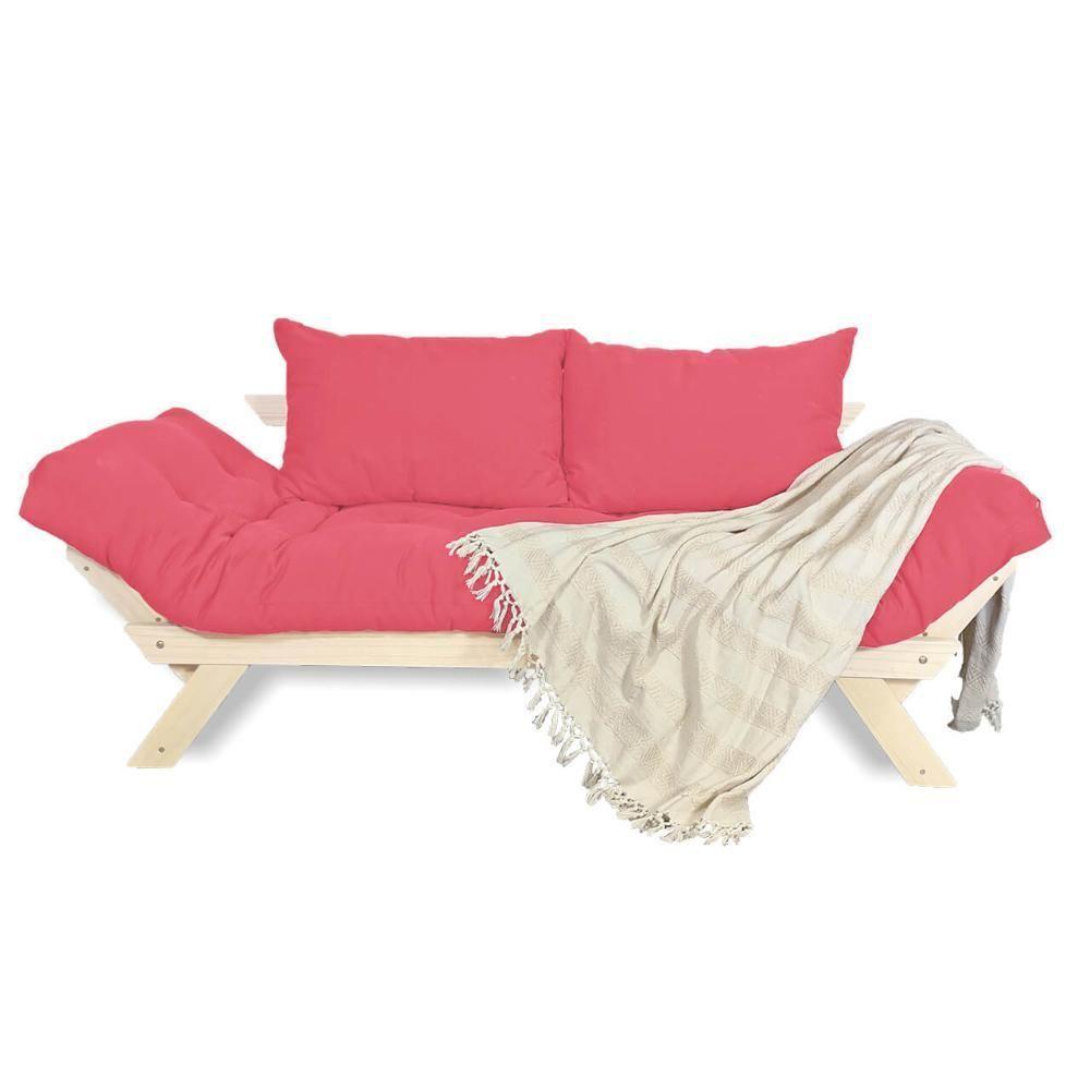 Sofá Japão Futon Sarja Madeira Sem Pintura - Goiaba - 1