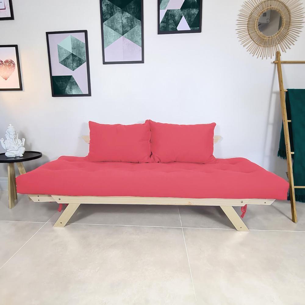 Sofá Japão Futon Sarja Madeira Sem Pintura - Goiaba - 3