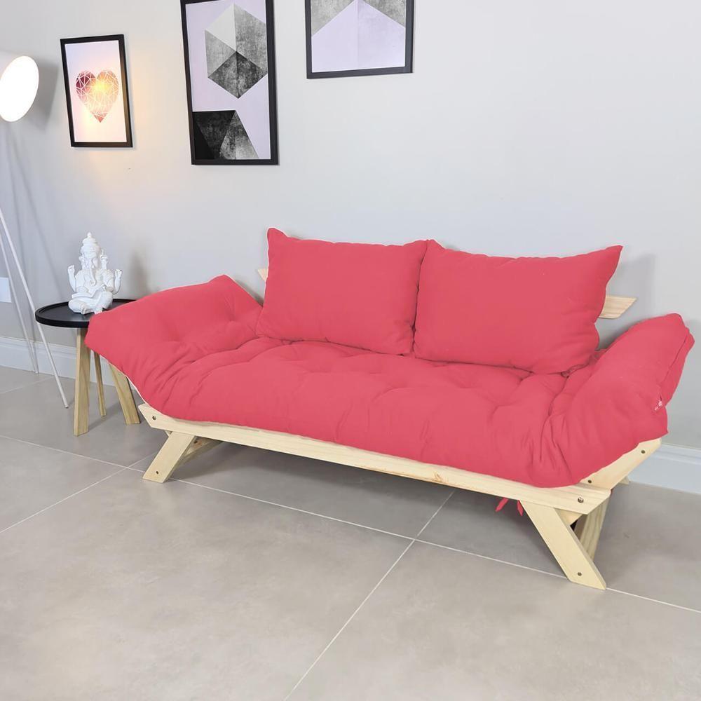 Sofá Japão Futon Sarja Madeira Sem Pintura - Goiaba - 4