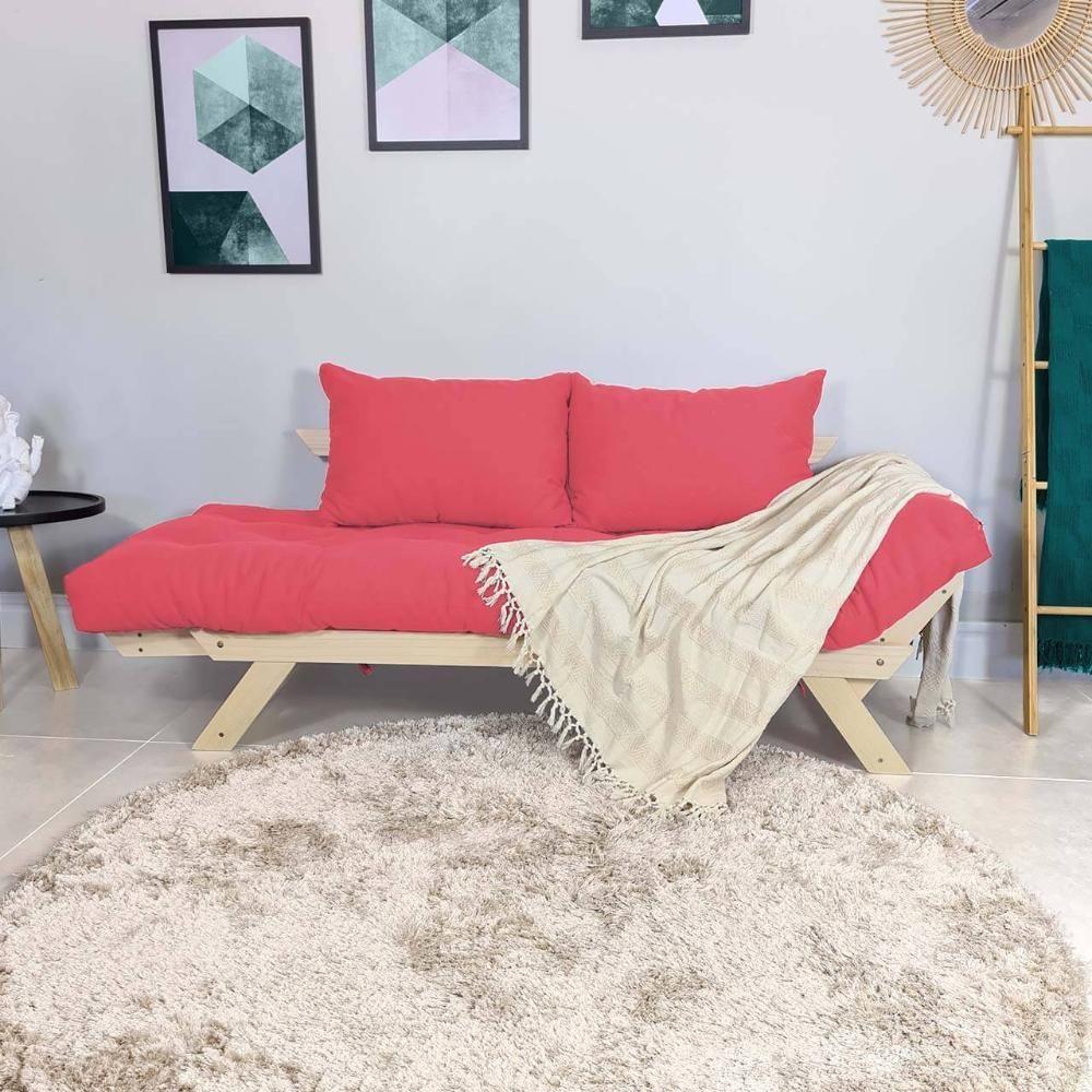 Sofá Japão Futon Sarja Madeira Sem Pintura - Goiaba - 6