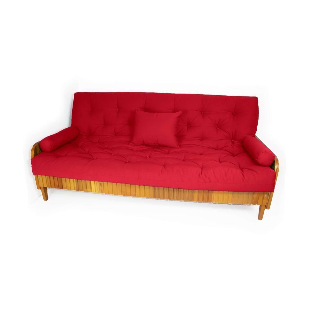 Sofá Cama Paris Ripado Acquablock Vermelho Madeira Nobre - 1