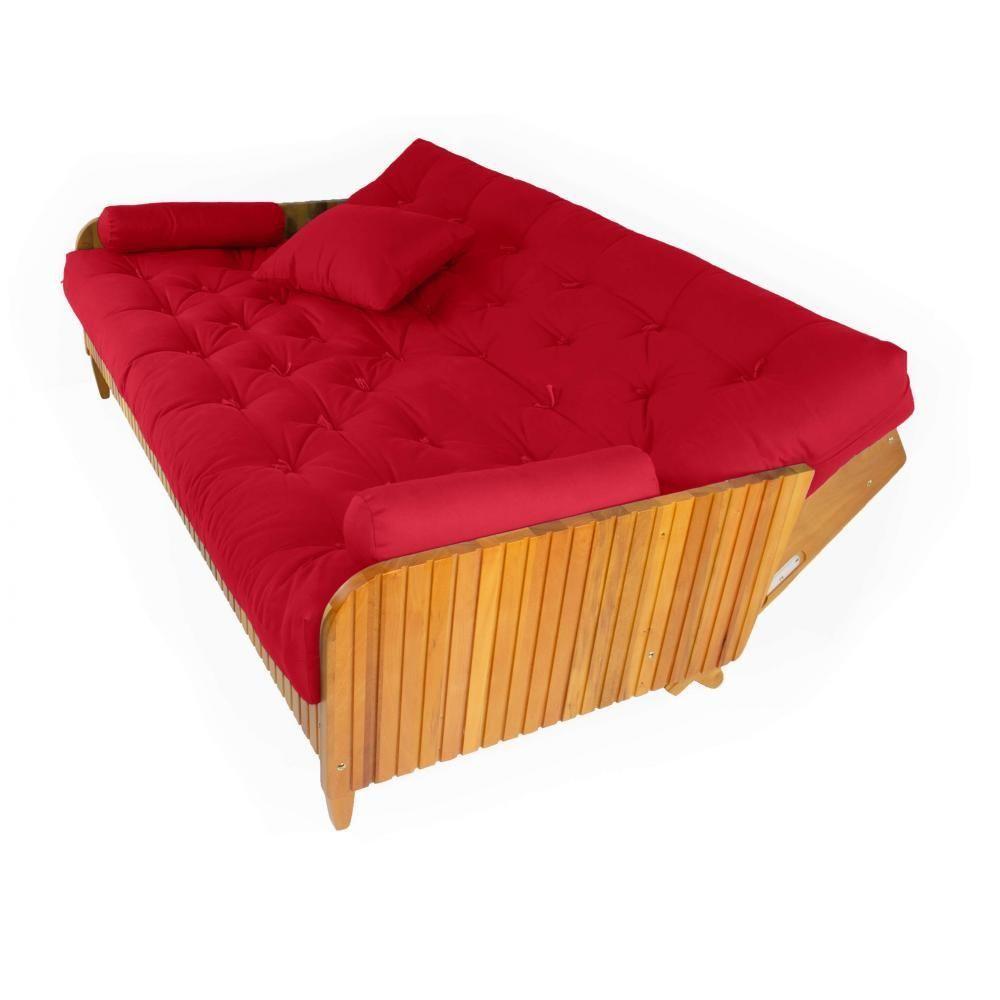 Sofá Cama Paris Ripado Acquablock Vermelho Madeira Nobre - 5