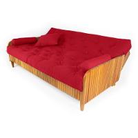 Sofá Cama Paris Ripado Acquablock Vermelho Madeira Nobre