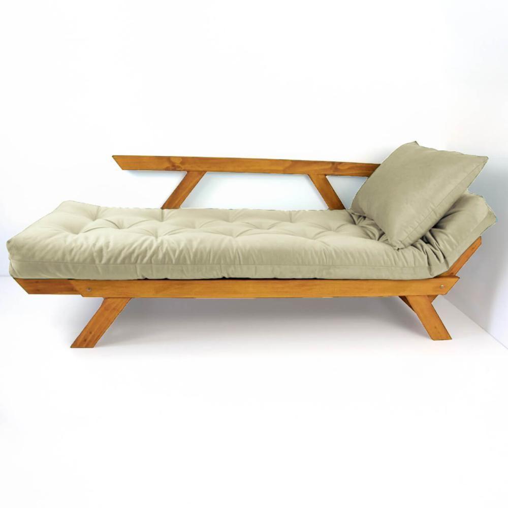 Sofá Japão Futon Sarja Madeira Cor Mel - Bege Claro - 2