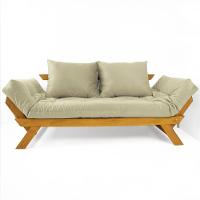 Sofá Japão Futon Sarja Madeira Cor Mel - Bege Claro - 1