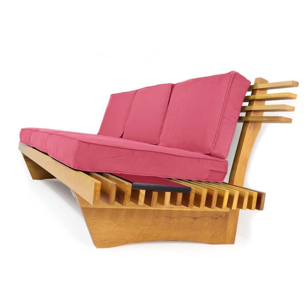 Sofá 3 Lugares Madeira Nobre Maciça Xangai Sala Moderna Goiaba - 2