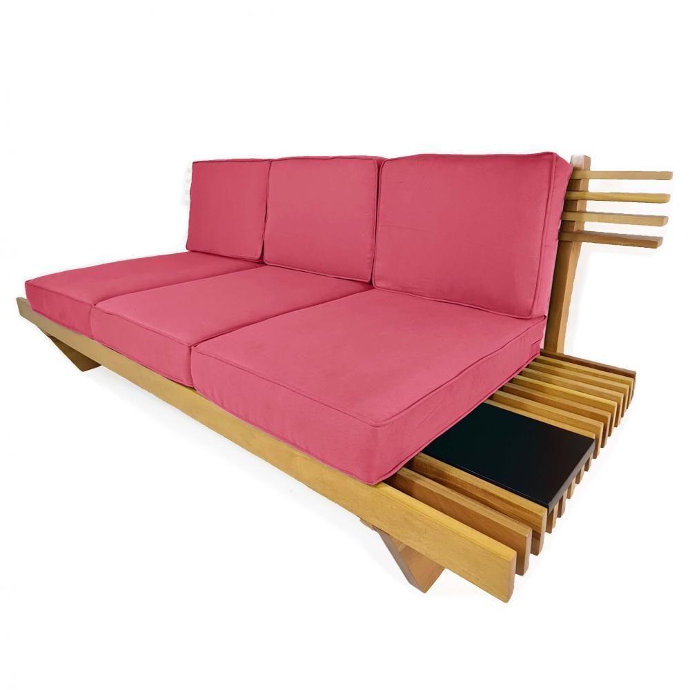 Sofá 3 Lugares Madeira Nobre Maciça Xangai Sala Moderna Goiaba - 5