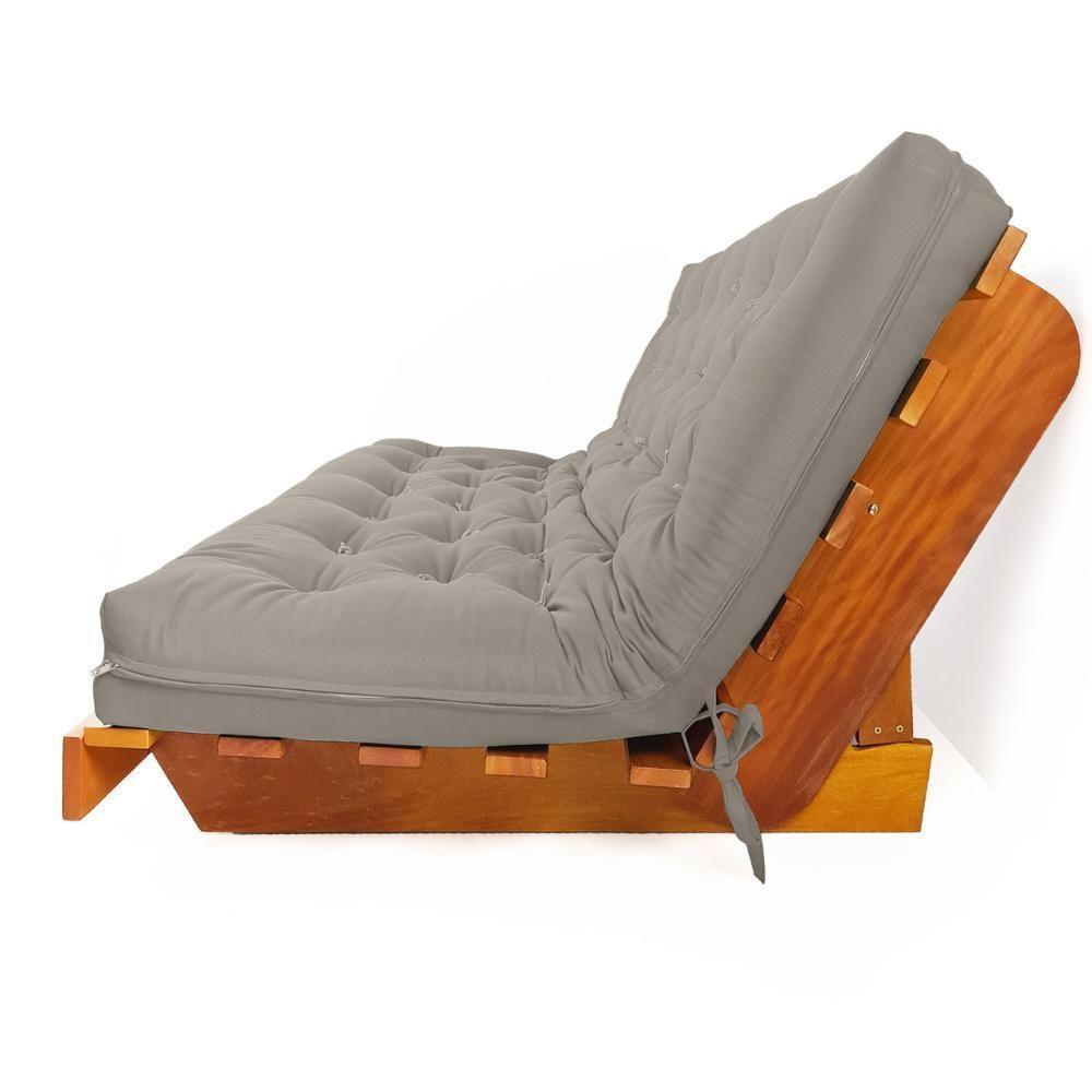 Sofá Cama Futon L Sarja Cinza Em Madeira Nobre Maciça - 4