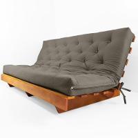 Sofá Cama Futon L Sarja Cinza Em Madeira Nobre Maciça - 1