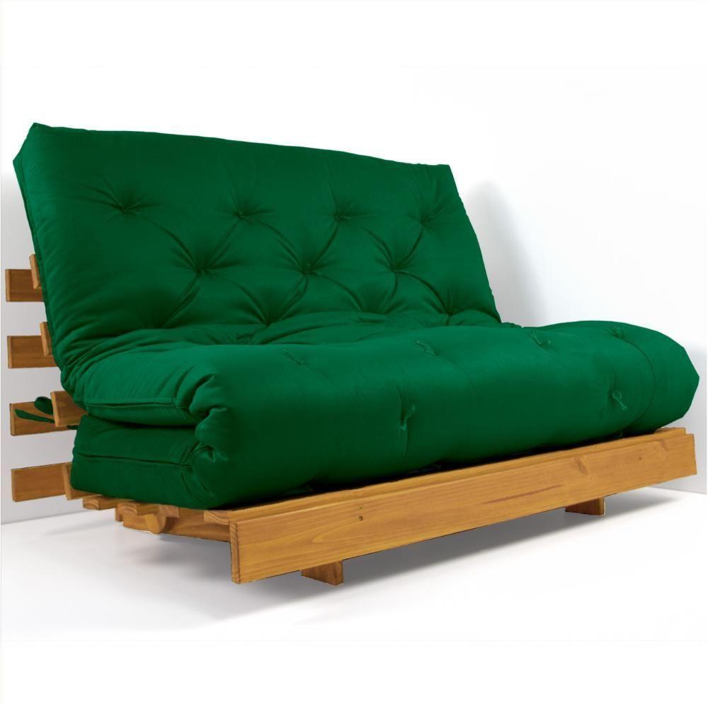 Sofá Cama Casal Futon Tokio Verde Bandeira Madeira Maciça Mel - 1