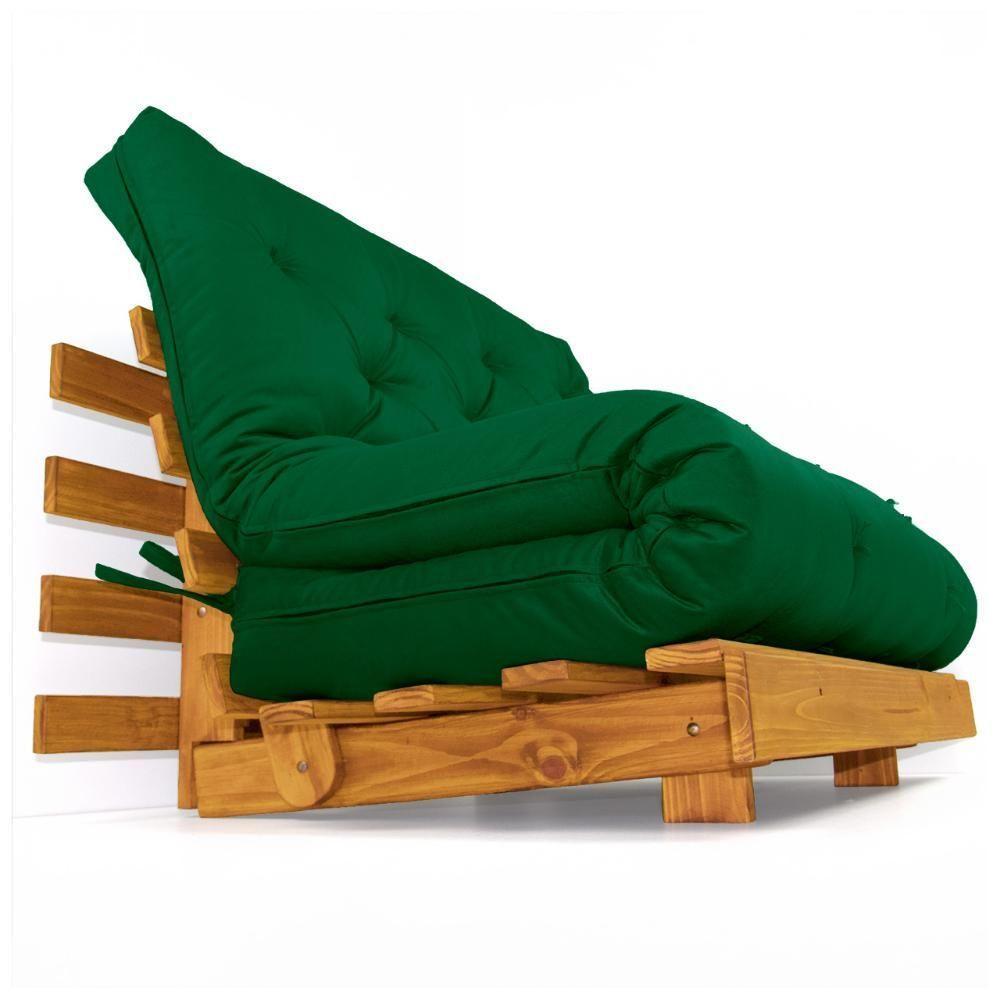 Sofá Cama Casal Futon Tokio Verde Bandeira Madeira Maciça Mel - 2
