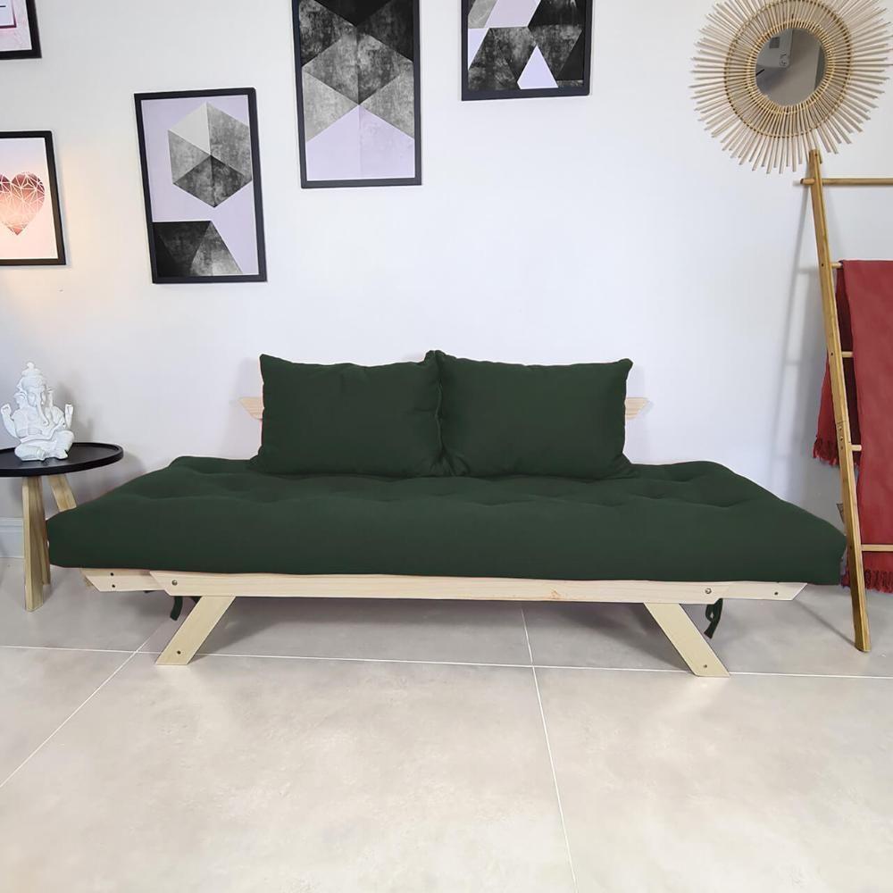 Sofá Japão Futon Verde Militar Em Madeira Maciça - 3