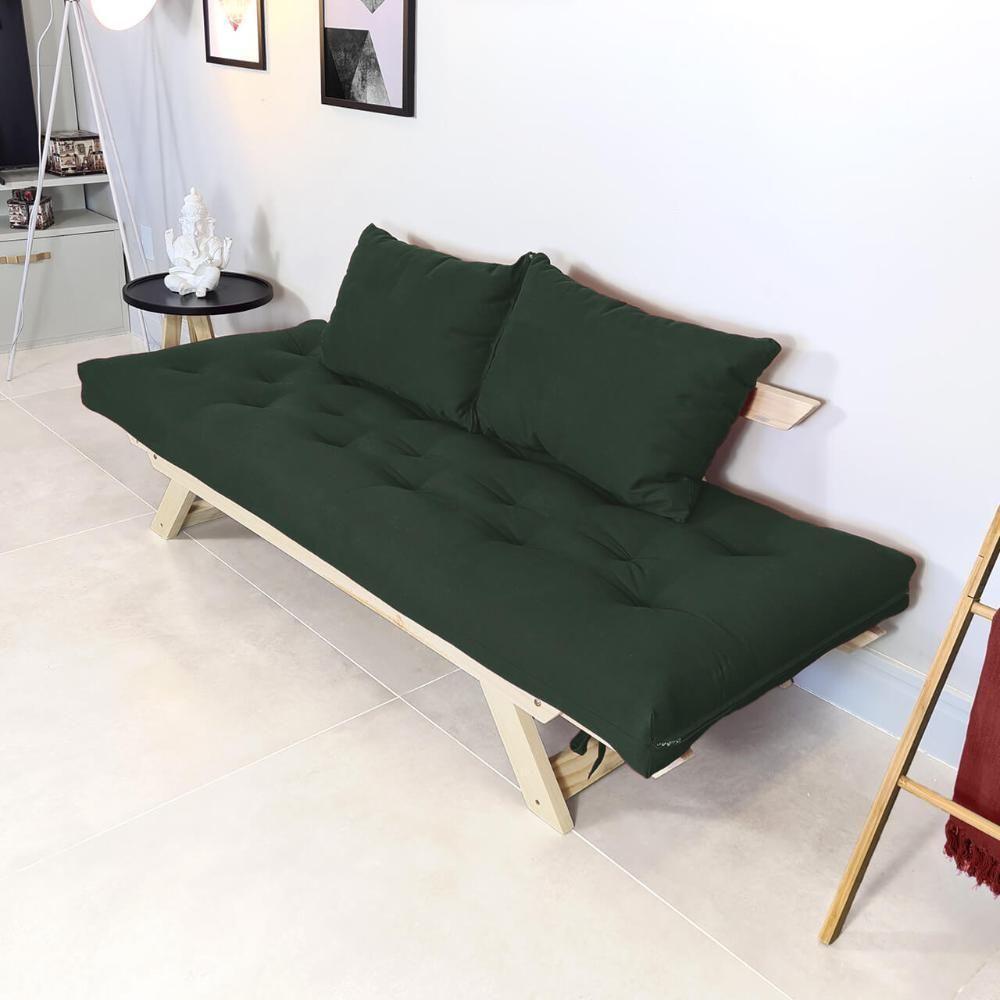 Sofá Japão Futon Verde Militar Em Madeira Maciça - 5