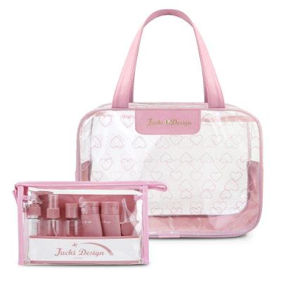 Kit De Bolsa Transparente E Frascos De Viagem De 10 Peças Rosa
