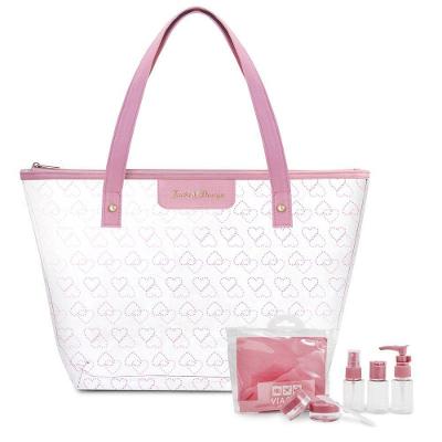 Kit De Bolsa Transparente E Frascos De Viagem De 7 Peças Rosa