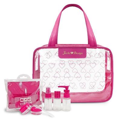 Kit De Bolsa Transparente E Frascos De Viagem De 7 Peças Pink