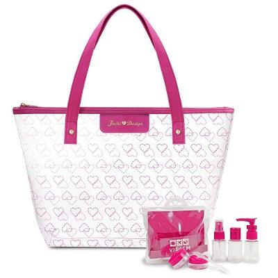Kit De Bolsa Transparente E Frascos De Viagem De 7 Peças Pink