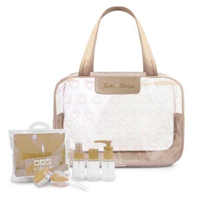 Kit De Bolsa Transparente E Frascos De Viagem De 7 Peças Bege