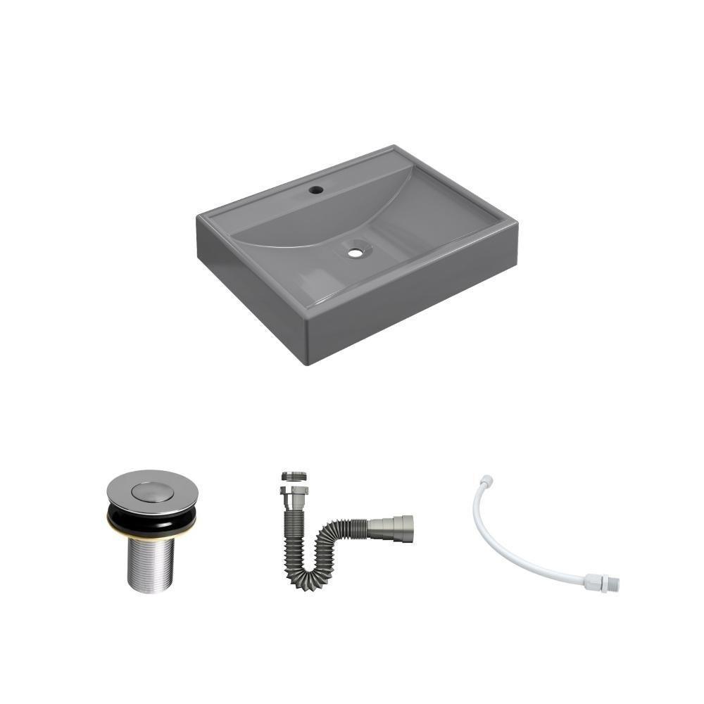 Kit Cuba Rt49 C/válvula Click 1''b (2,6cm) + Sifão Cromado + Flexível Cinza Cinza - 2