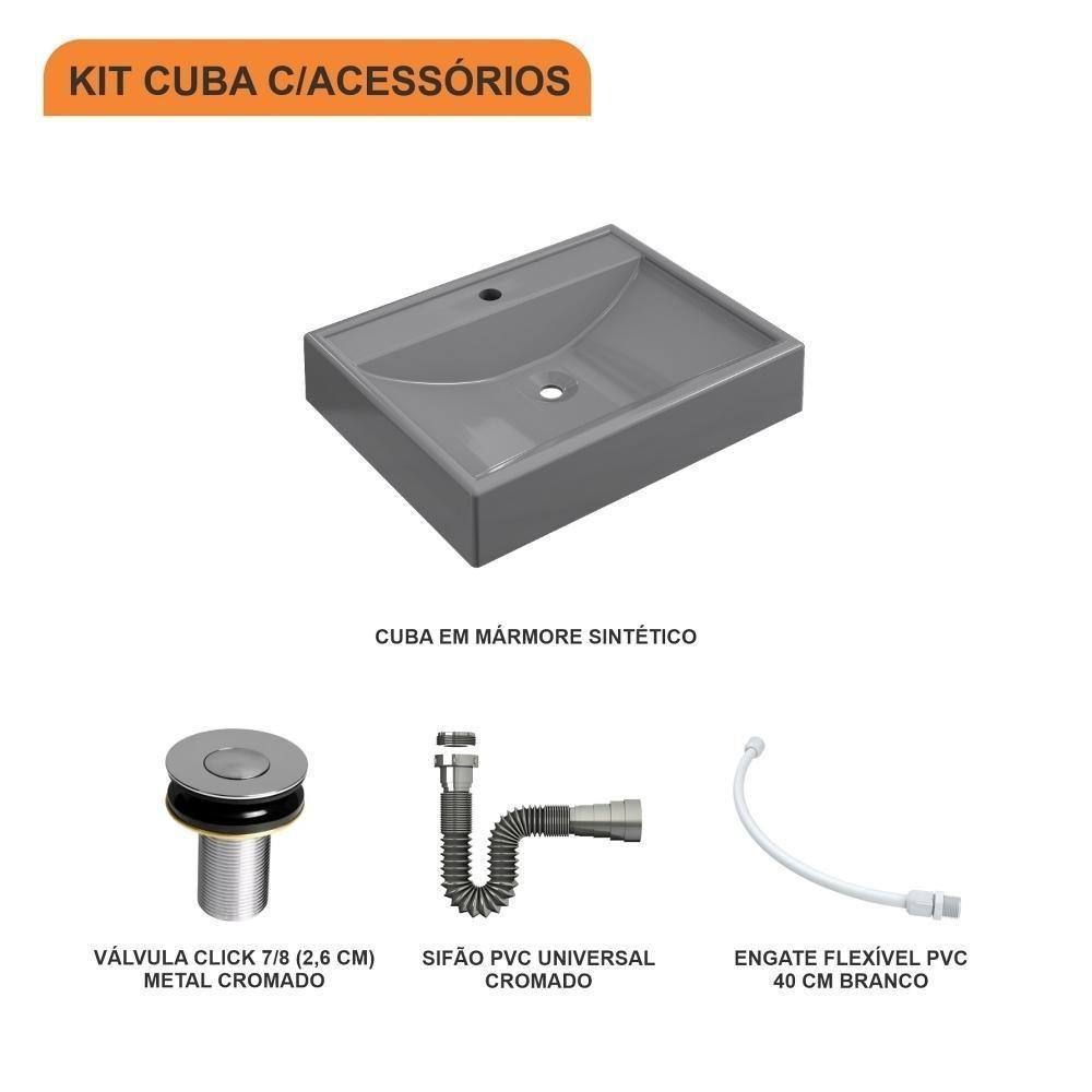 Kit Cuba Rt49 C/válvula Click 1''b (2,6cm) + Sifão Cromado + Flexível Cinza Cinza - 8