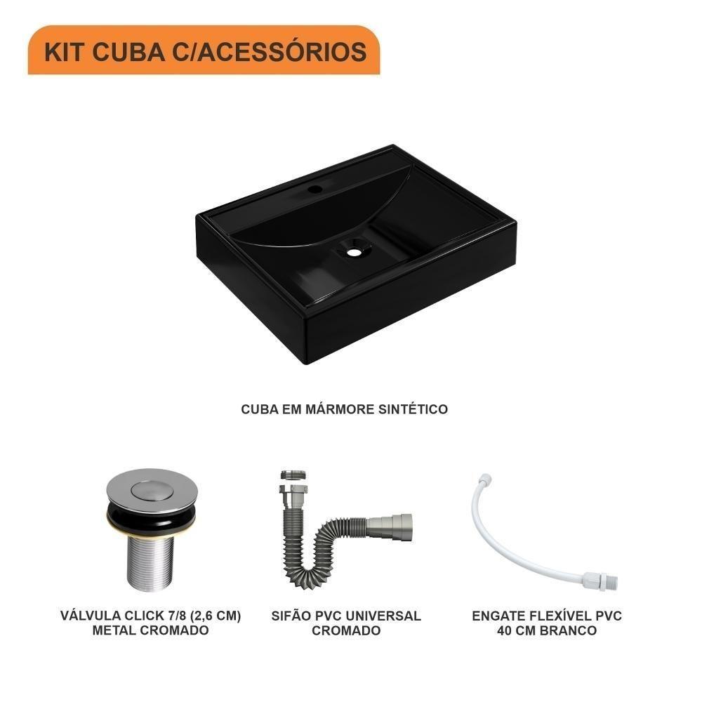 Kit Cuba Rt49 C/válvula Click 1''b (2,6cm) + Sifão Cromado + Flexível Preto Preto - 8