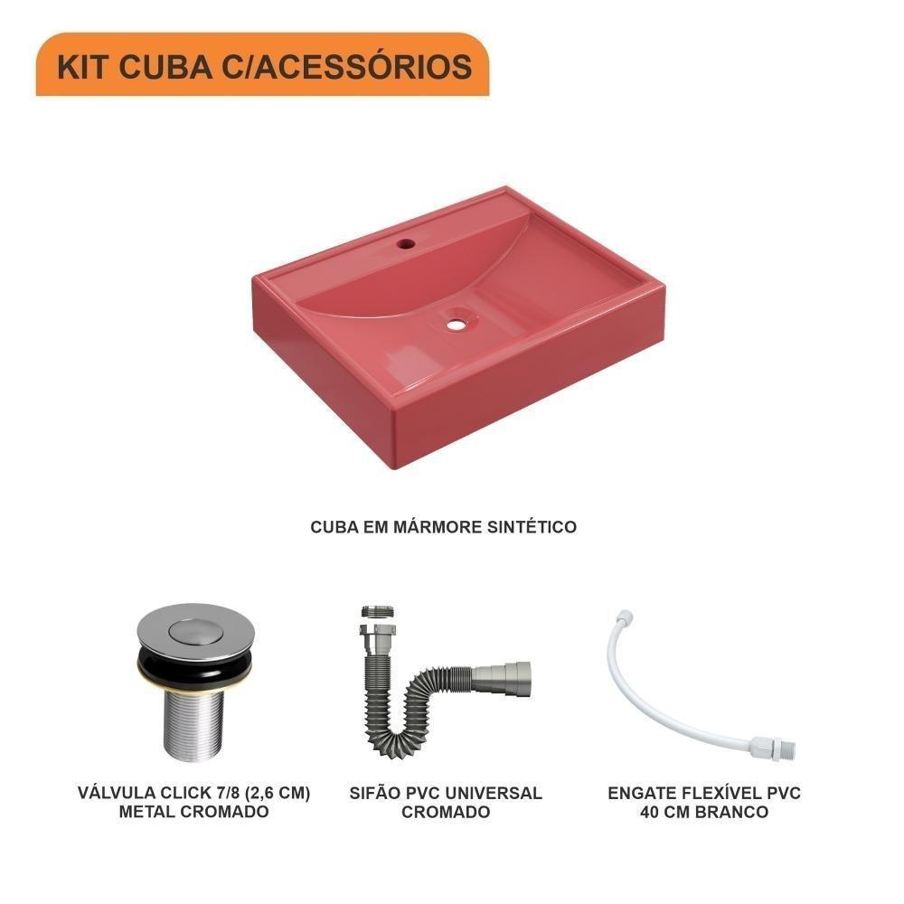 Kit Cuba Rt49 C/válvula Click 1''b (2,6cm) + Sifão Cromado + Flexível Rosa Rosa - 8