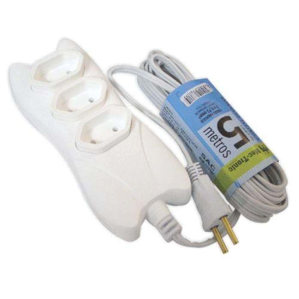 Extensão Tripla 3 Tomadas 3 Metros 10a Branca - Pvc - Mectronic - 1