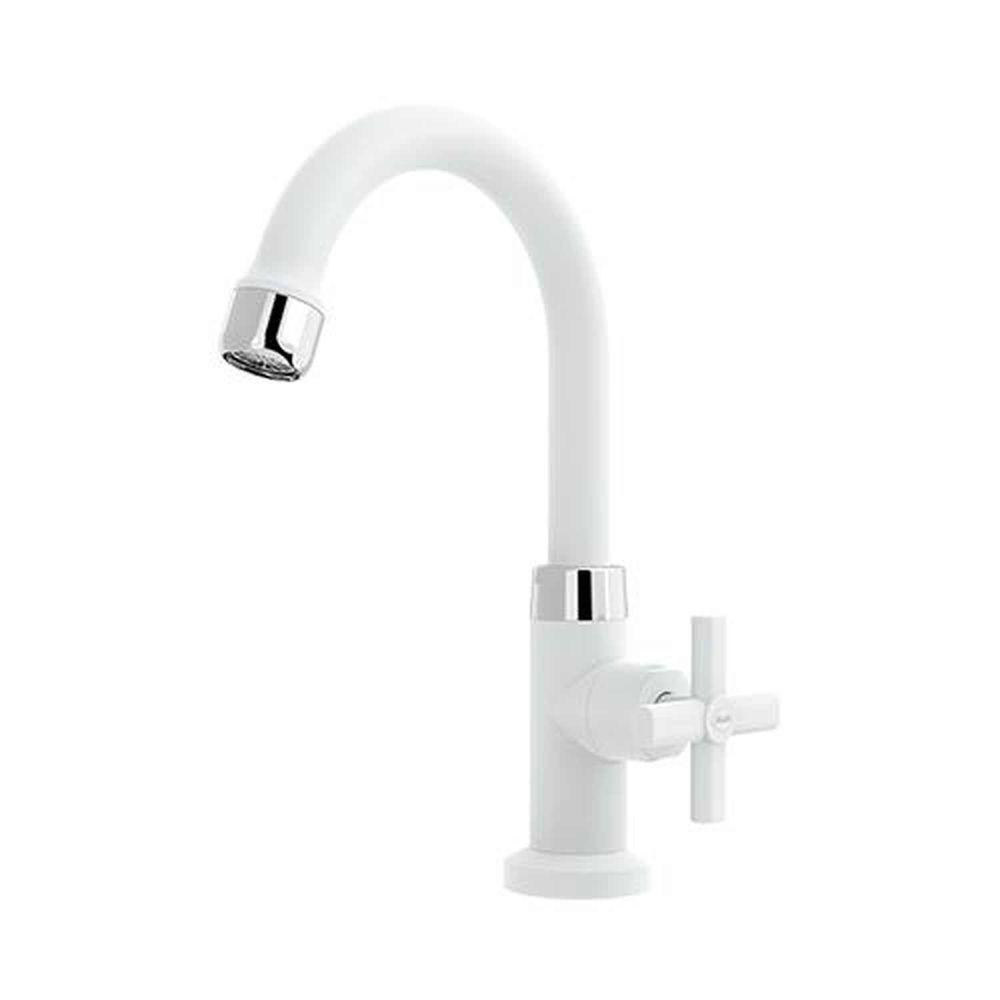 Torneira Lavatório Bica Alta 1/2 Branca - Blukit Com Fechamento 1/4 De Volta - 1