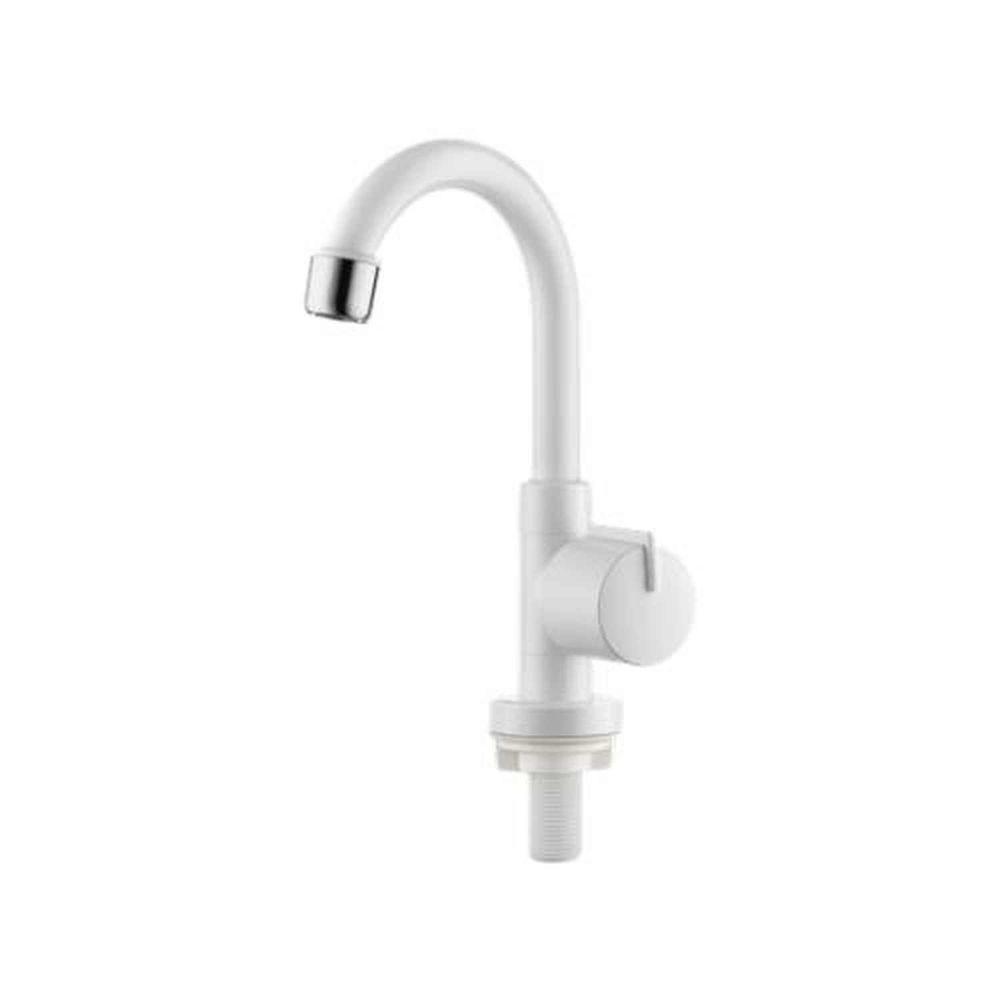 Torneira Lavatório Bica Alta Branca Abs - Vedante Cerâmica - Cromado - 1