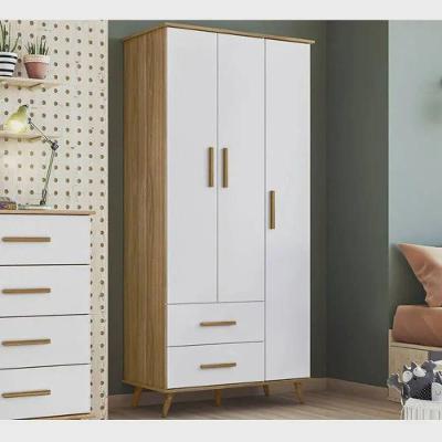 Guarda Roupa Infantil Retrô Lunare 3 Portas E 2 Gavetas Nature Com Branco - Peternella Móveis